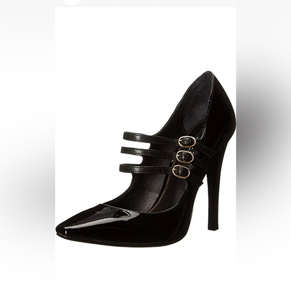 RACHEL ZOE Sam black patent leather 3 strap heeled pump point toe size 10 - Picture 1 of 17